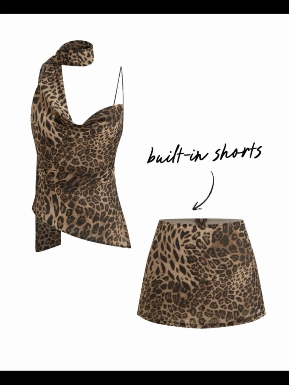 Cider Leopard Print Halter Top and Skort Set - Brown